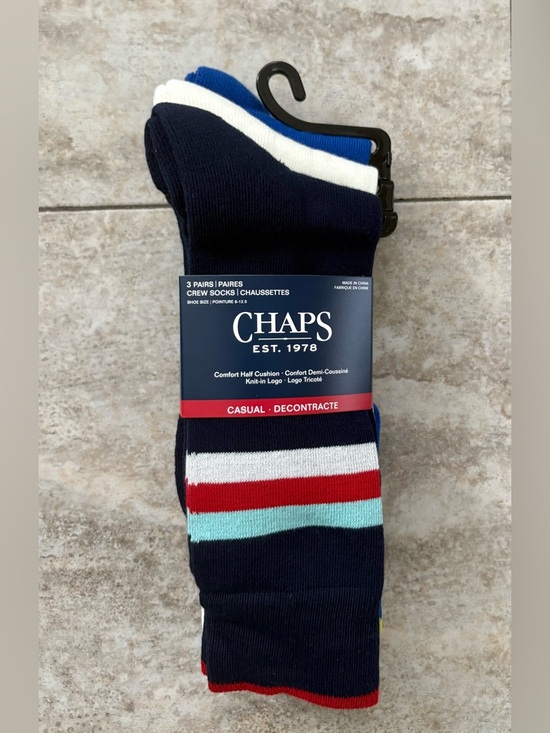 Chaps Other - Chaps Men's Crew Socks - Navy, White, Red & Light Blue (3 Pack)